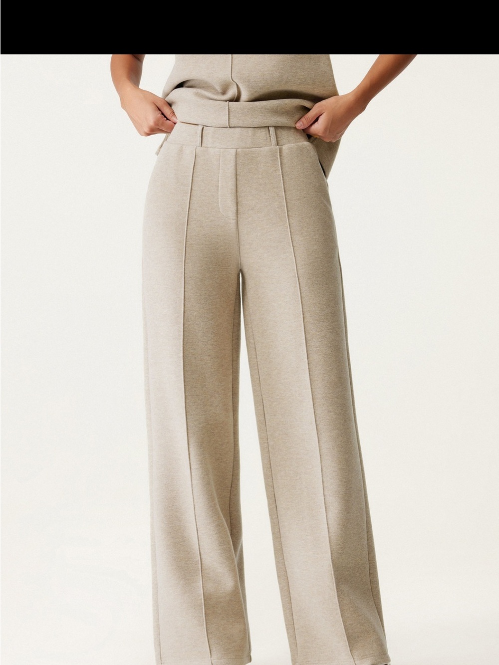 High Waisted Warm Straight Leg Pull On Pant in Light Beige